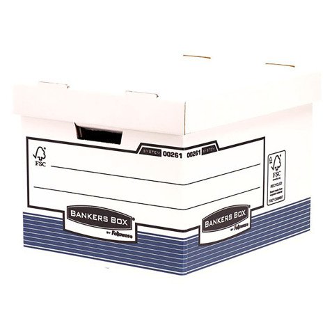 Caisse archives carton standard automatique Bankers box by Fellowes - H 29,20 x L 33,50 x P 40,40 cm - Montage facile - Bleue