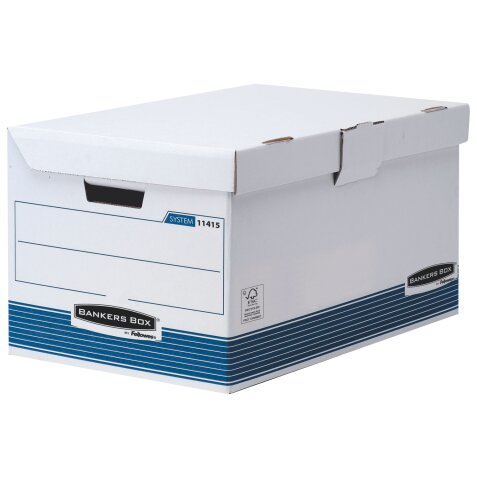 Caisse archives carton maxi automatique Bankers box by Fellowes Flip top - H 31 x L 56 x P 39 cm - Grande capacité - Bleue