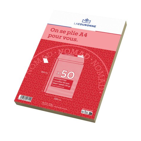 La Couronne - Pochette à soufflets 5 cm kraft brun armé 229 x 324 mm 130 g sans fenêtre - Paquet de 50