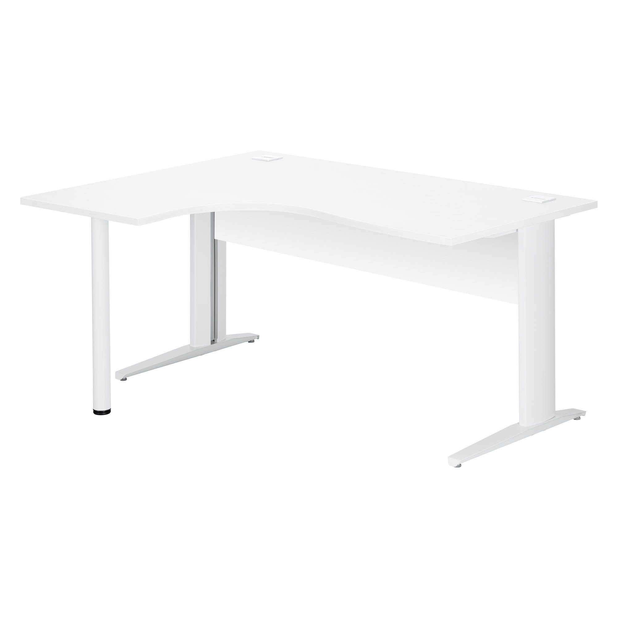 Bureau compact blanc L 160 cm retour à gauche piètement L métal Essens