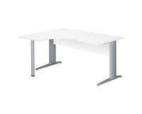 Bureau compact blanc L 160 cm retour à gauche piètement L métal Essens