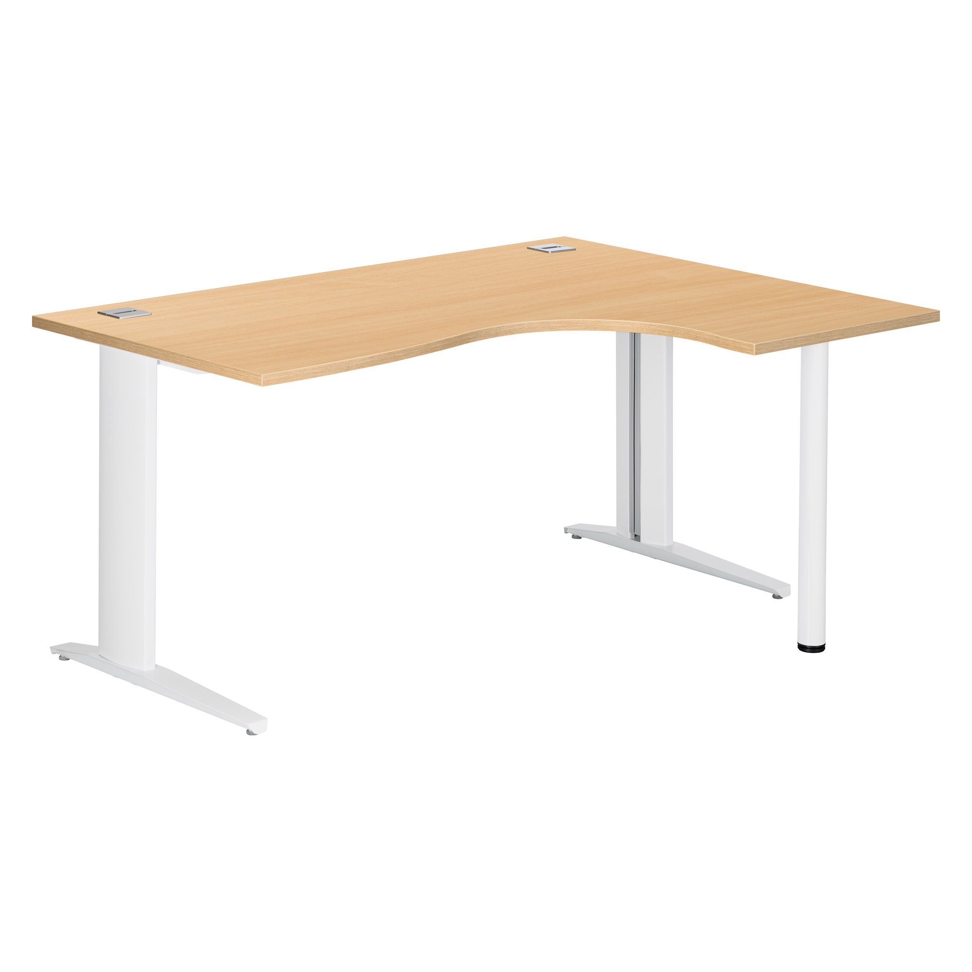Bureau compact hêtre retour à droite L 160 cm piètement L métal Plus Essens