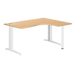 Bureau compact hêtre retour à droite L 160 cm piètement L métal Plus Essens