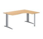 Bureau compact hêtre retour à droite L 160 cm piètement L métal Plus Essens