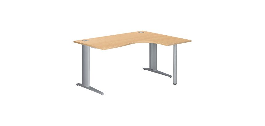 Bureau compact hêtre retour à droite L 160 cm piètement L métal Plus Essens