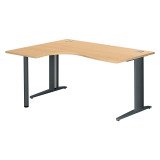 Bureau compact hêtre L 160 cm retour à gauche piètement métal Plus Essens
