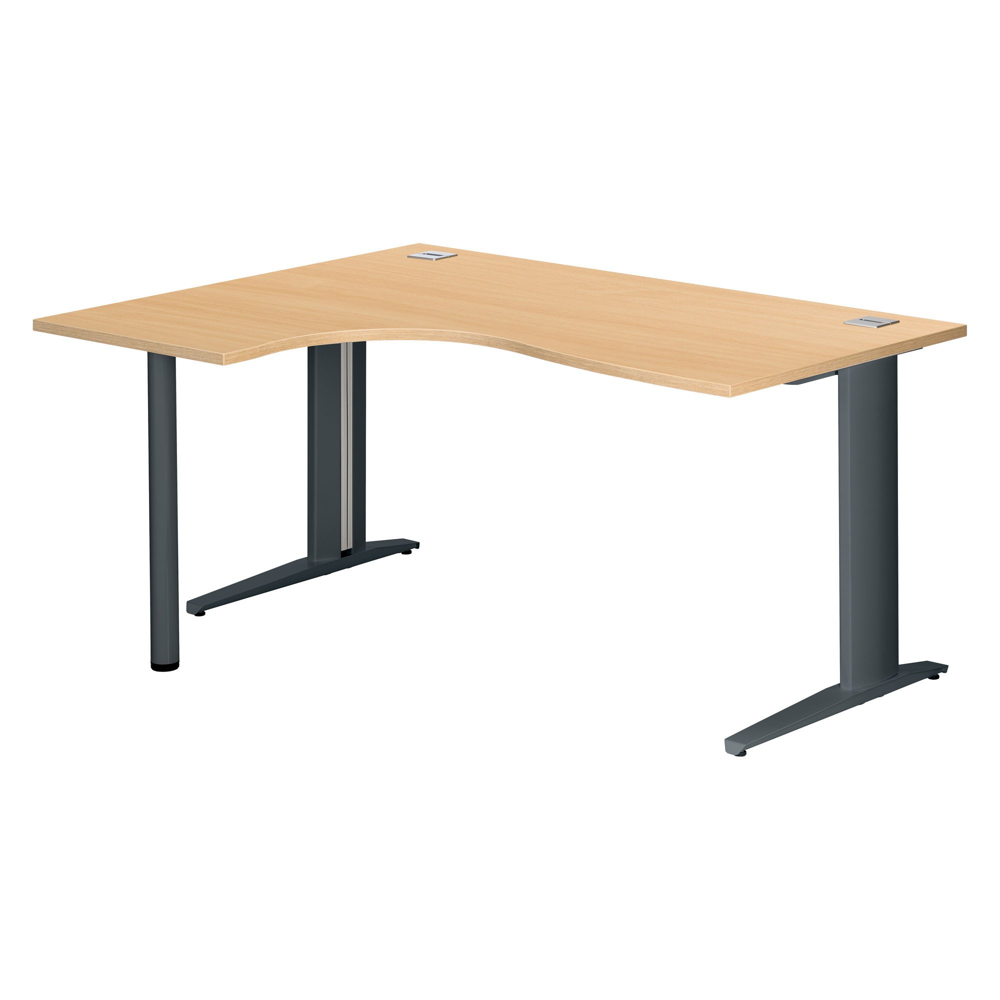 Bureau compact hêtre L 160 cm retour à gauche piètement métal Plus Essens