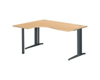 Bureau compact hêtre L 160 cm retour à gauche piètement métal Plus Essens