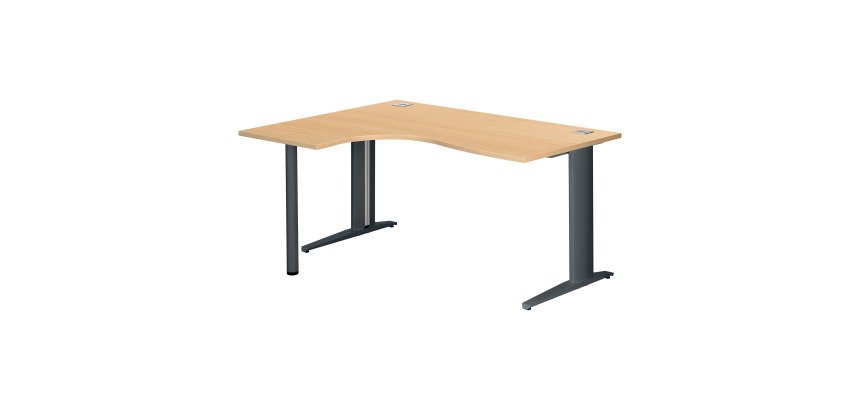 Bureau compact hêtre L 160 cm retour à gauche piètement métal Plus Essens