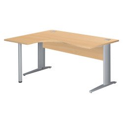 Bureau compact hêtre L 160 cm retour à gauche piètement L métal Essens