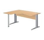 Bureau compact hêtre L 160 cm retour à gauche piètement L métal Essens