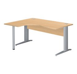 Bureau compact hêtre L 160 cm retour à gauche piètement L métal Essens