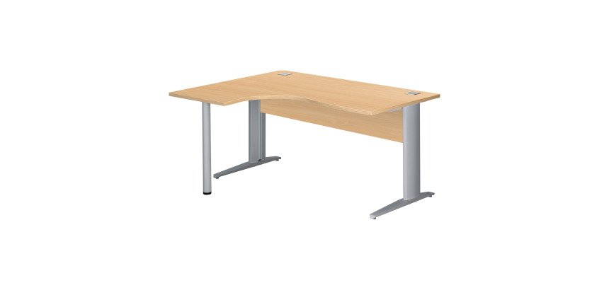 Bureau compact hêtre L 160 cm retour à gauche piètement L métal Essens