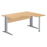 Bureau compact hêtre L 160 cm retour à droite piètement L métal Essens