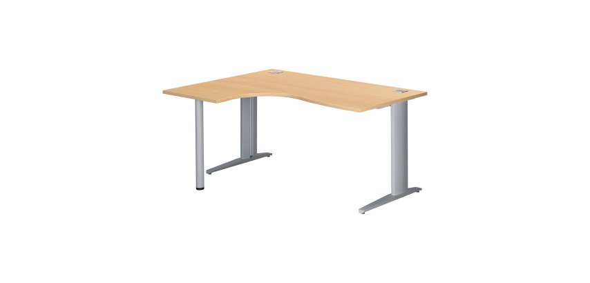Bureau compact hêtre L 160 cm retour à gauche piètement métal Plus Essens