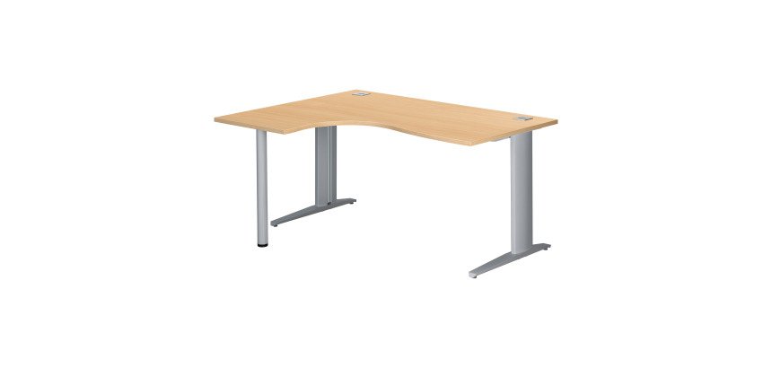Bureau compact hêtre L 160 cm retour à gauche piètement métal Plus Essens