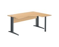 Bureau compact hêtre L 160 cm retour à droite piètement L métal Essens