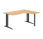 Scrivania excellens faggio 160 cm con angolare integrato destro e gambe alluminio