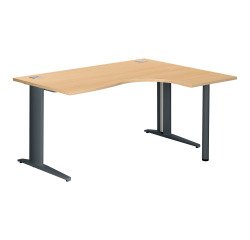 Bureau compact hêtre retour à droite L 160 cm piètement L métal Plus Essens
