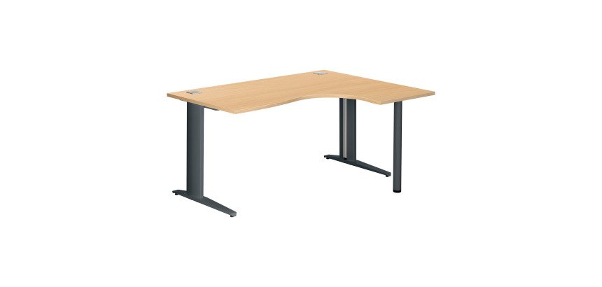 Scrivania excellens faggio 160 cm con angolare integrato destro e gambe alluminio