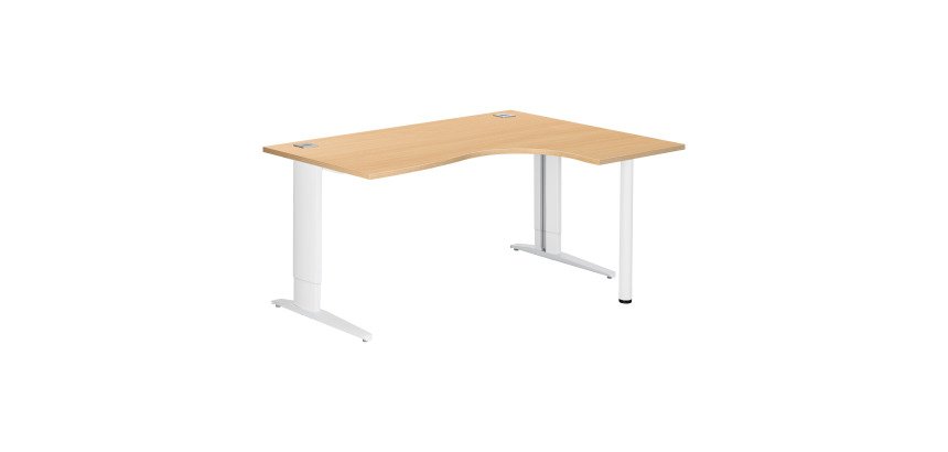 Bureau compact hêtre L 160 cm réglable retour à droite piètement L métal Plus Essens
