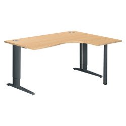 Bureau compact hêtre L 160 cm réglable retour à droite piètement L métal Plus Essens