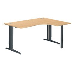 Bureau compact hêtre L 160 cm réglable retour à droite piètement L métal Plus Essens
