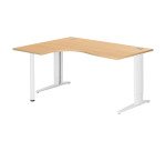 Bureau compact hêtre retour à gauche réglable en hauteur L 160 cm piètement métal Plus Essens