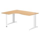 Bureau compact hêtre retour à gauche réglable en hauteur L 160 cm piètement métal Plus Essens