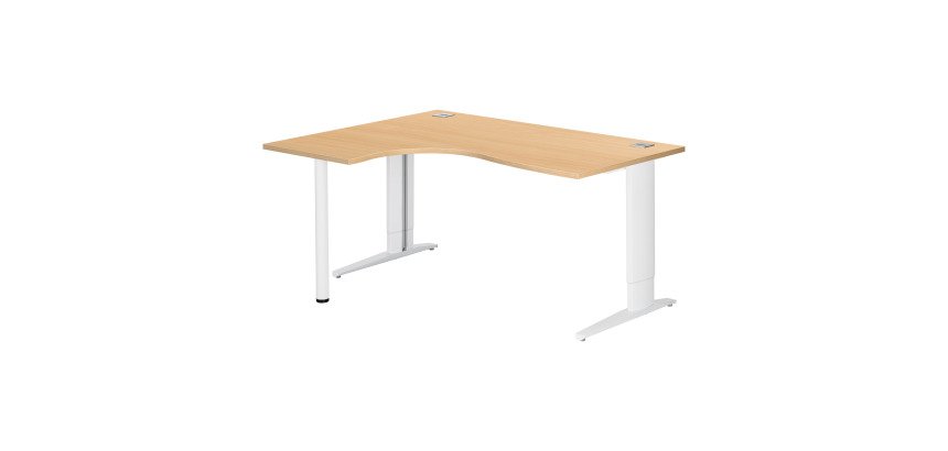 Bureau compact hêtre retour à gauche réglable en hauteur L 160 cm piètement métal Plus Essens