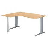 Bureau compact hêtre retour à gauche réglable en hauteur L 160 cm piètement métal Plus Essens