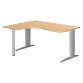 Bureau compact hêtre retour à gauche réglable en hauteur L 160 cm piètement métal Plus Essens