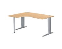 Bureau compact hêtre retour à gauche réglable en hauteur L 160 cm piètement métal Plus Essens
