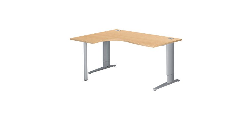 Bureau compact hêtre retour à gauche réglable en hauteur L 160 cm piètement métal Plus Essens