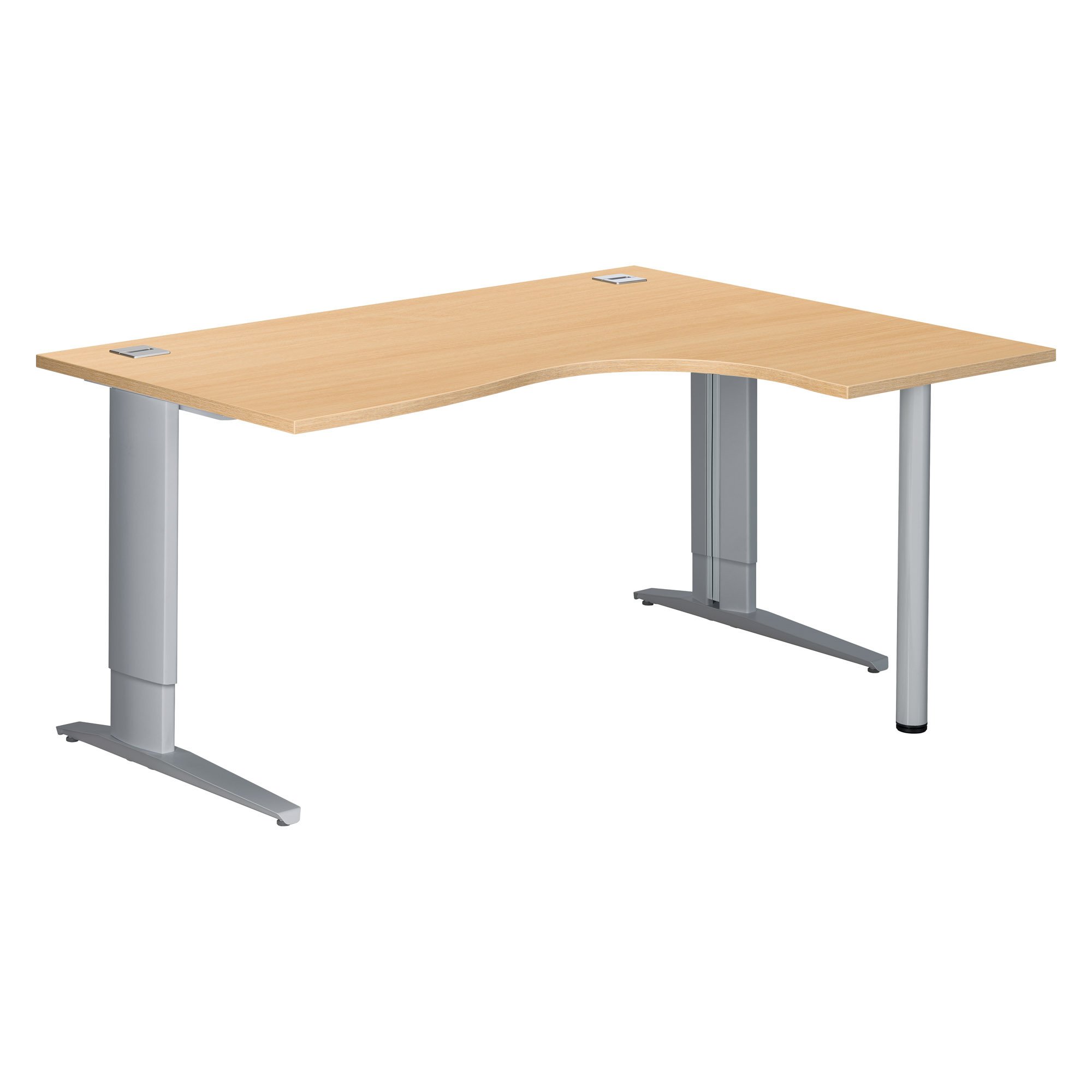 Bureau compact hêtre L 160 cm réglable retour à droite piètement L métal Plus Essens