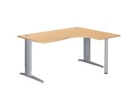 Bureau compact hêtre L 160 cm réglable retour à droite piètement L métal Plus Essens