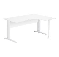 Bureau compact blanc L 160 cm retour à droite piètement L métal Essens