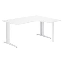 Bureau compact blanc retour à droite réglable en hauteur L 160 cm piètement L métal Plus Essens