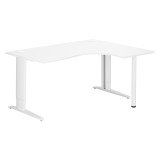 Bureau compact blanc retour à droite réglable en hauteur L 160 cm piètement L métal Plus Essens