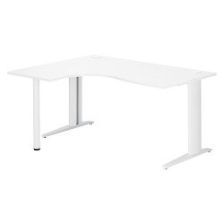Bureau compact blanc retour à gauche L 160 cm piètement L métal Plus Essens