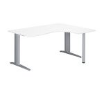 Bureau compact blanc L 160 cm retour à droite piètement L métal Plus Essens
