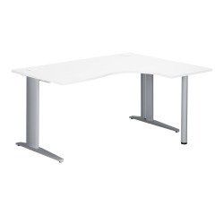 Bureau compact blanc L 160 cm retour à droite piètement L métal Plus Essens
