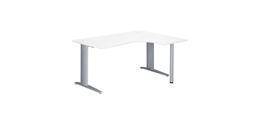 Bureau compact blanc L 160 cm retour à droite piètement L métal Plus Essens