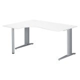 Bureau compact blanc retour à gauche L 160 cm piètement L métal Plus Essens