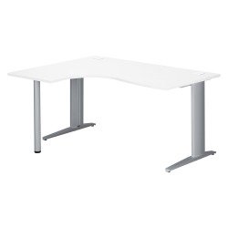 Bureau compact blanc retour à gauche L 160 cm piètement L métal Plus Essens