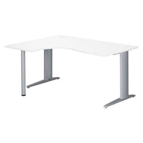 Bureau compact blanc retour à gauche L 160 cm piètement L métal Plus Essens