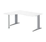 Bureau compact blanc retour à gauche L 160 cm piètement L métal Plus Essens