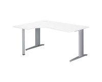 Bureau compact blanc retour à gauche L 160 cm piètement L métal Plus Essens