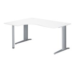 Bureau compact blanc retour à gauche L 160 cm piètement L métal Plus Essens