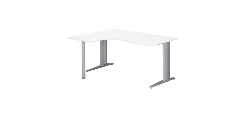 Bureau compact blanc retour à gauche L 160 cm piètement L métal Plus Essens